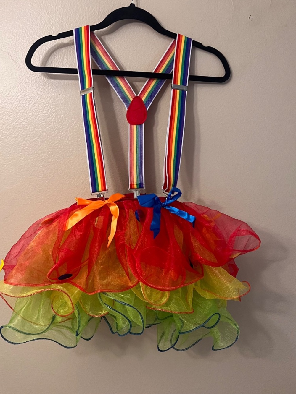 Rainbow Clown Custume Set for Women. Circus Outfit with Tutu Skirt, Sock Size S
